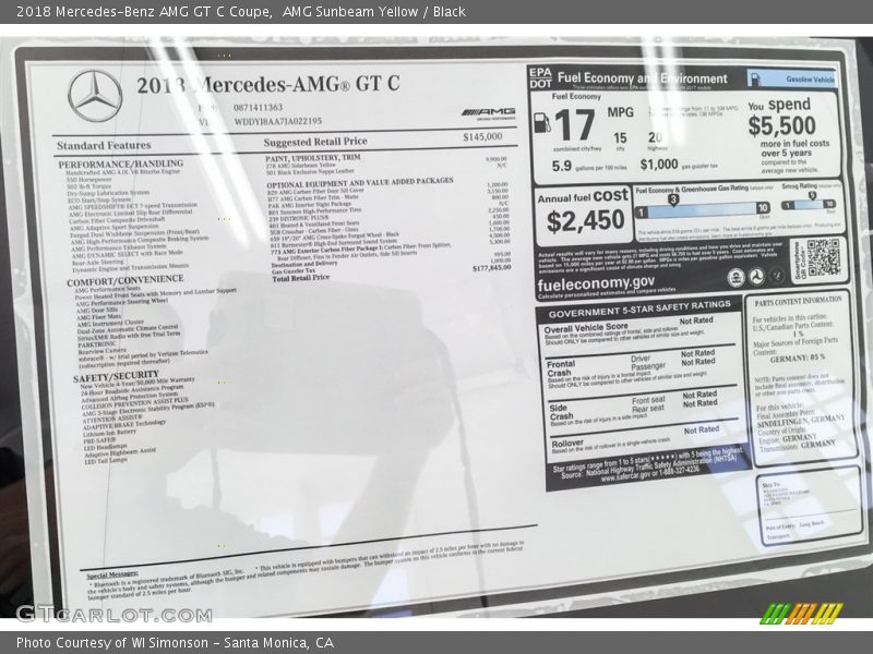  2018 AMG GT C Coupe Window Sticker