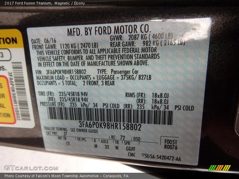 Magnetic / Ebony 2017 Ford Fusion Titanium