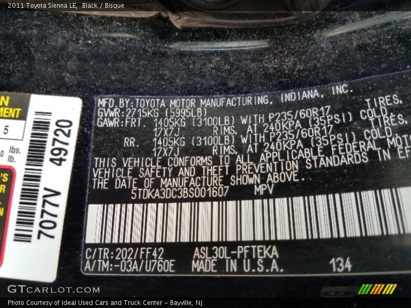 Black / Bisque 2011 Toyota Sienna LE