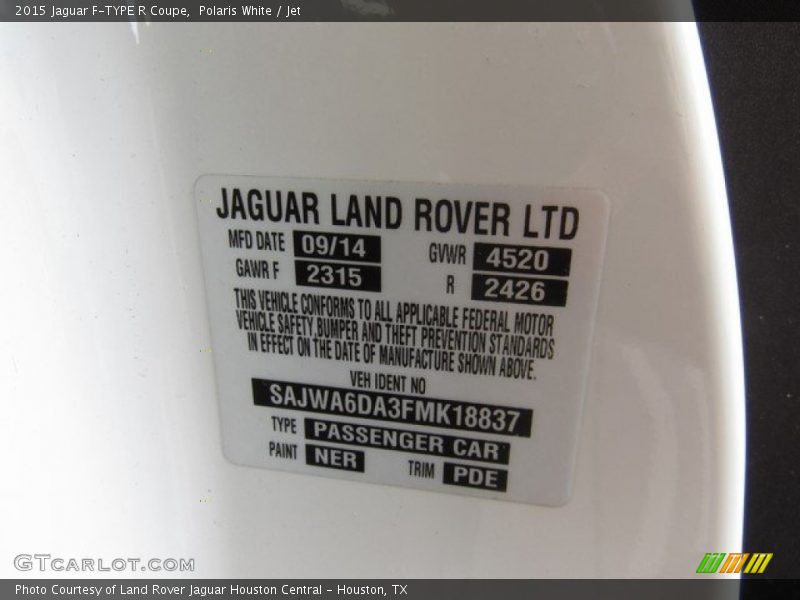 Polaris White / Jet 2015 Jaguar F-TYPE R Coupe