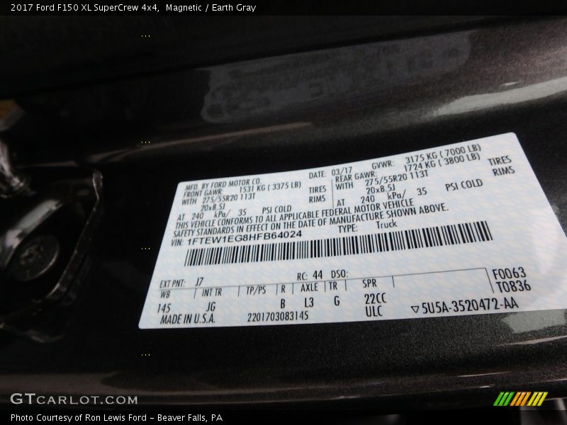 Magnetic / Earth Gray 2017 Ford F150 XL SuperCrew 4x4