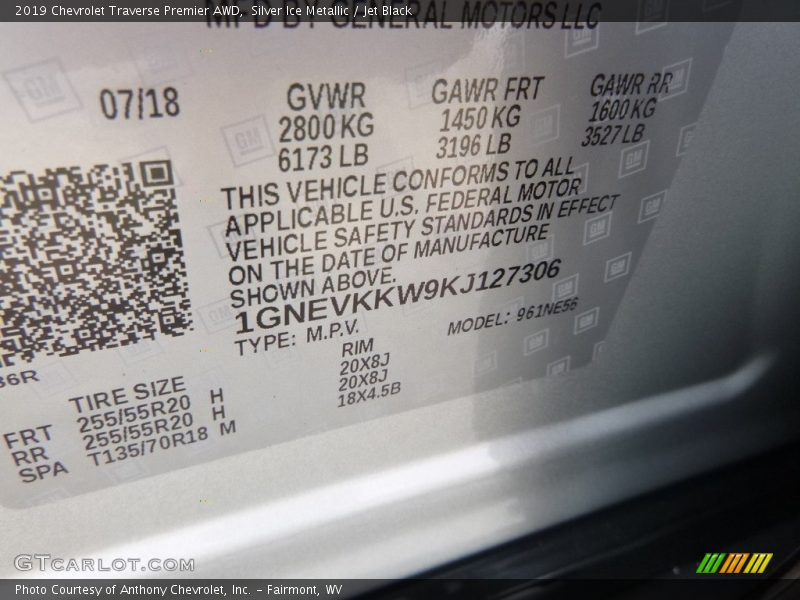 Silver Ice Metallic / Jet Black 2019 Chevrolet Traverse Premier AWD