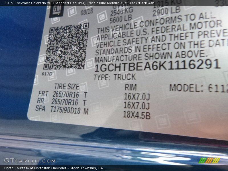 Pacific Blue Metallic / Jet Black/Dark Ash 2019 Chevrolet Colorado WT Extended Cab 4x4