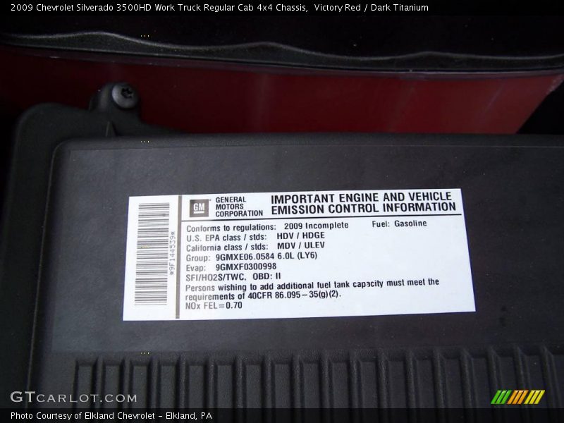 Victory Red / Dark Titanium 2009 Chevrolet Silverado 3500HD Work Truck Regular Cab 4x4 Chassis