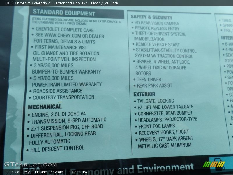 Black / Jet Black 2019 Chevrolet Colorado Z71 Extended Cab 4x4