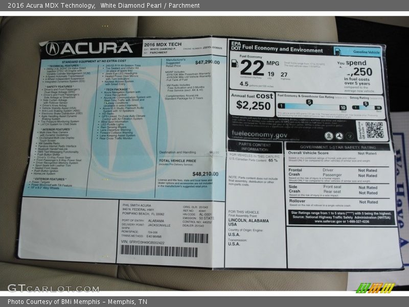 White Diamond Pearl / Parchment 2016 Acura MDX Technology