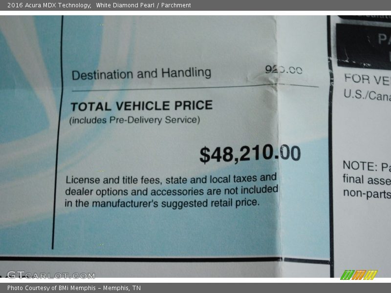 White Diamond Pearl / Parchment 2016 Acura MDX Technology