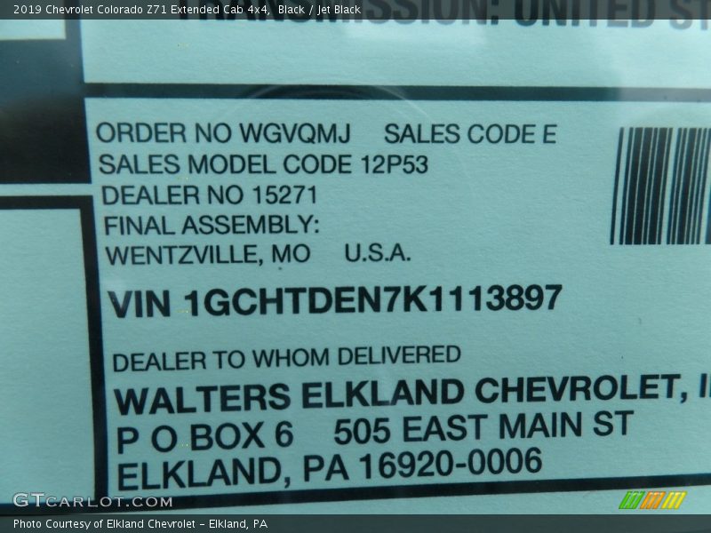 Black / Jet Black 2019 Chevrolet Colorado Z71 Extended Cab 4x4