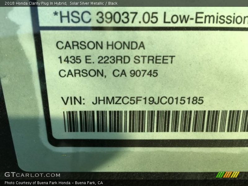 Solar Silver Metallic / Black 2018 Honda Clarity Plug In Hybrid