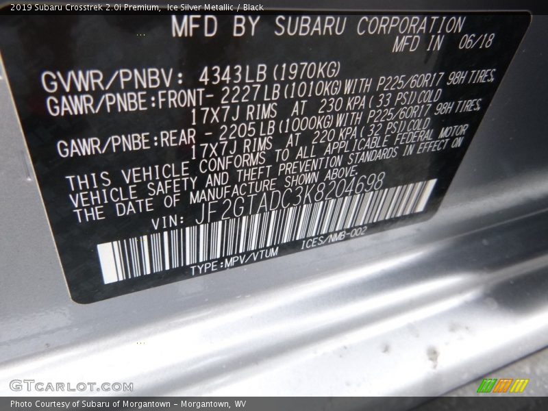 Ice Silver Metallic / Black 2019 Subaru Crosstrek 2.0i Premium