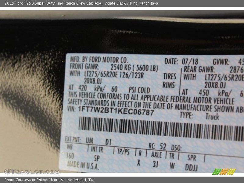 2019 F250 Super Duty King Ranch Crew Cab 4x4 Agate Black Color Code UM