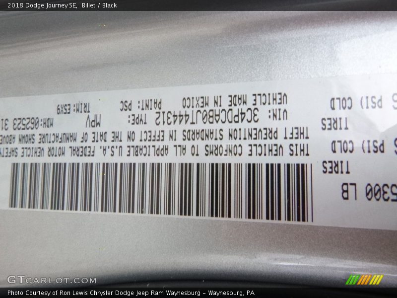 Billet / Black 2018 Dodge Journey SE