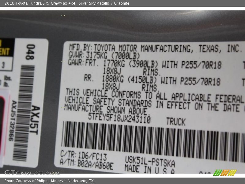 Silver Sky Metallic / Graphite 2018 Toyota Tundra SR5 CrewMax 4x4