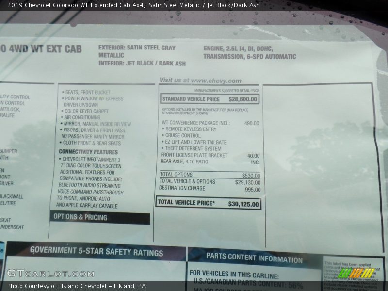 Satin Steel Metallic / Jet Black/Dark Ash 2019 Chevrolet Colorado WT Extended Cab 4x4