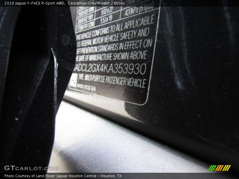 Carpathian Grey Metallic / Ebony 2019 Jaguar F-PACE R-Sport AWD