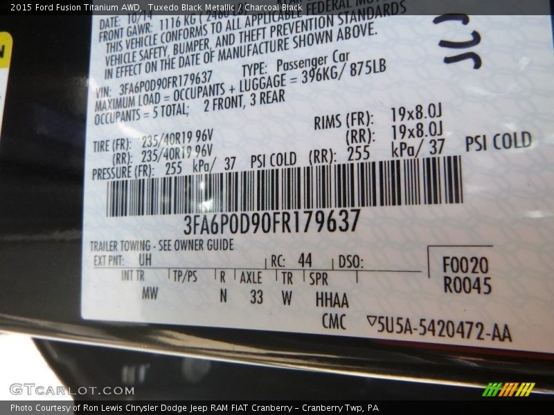 Tuxedo Black Metallic / Charcoal Black 2015 Ford Fusion Titanium AWD