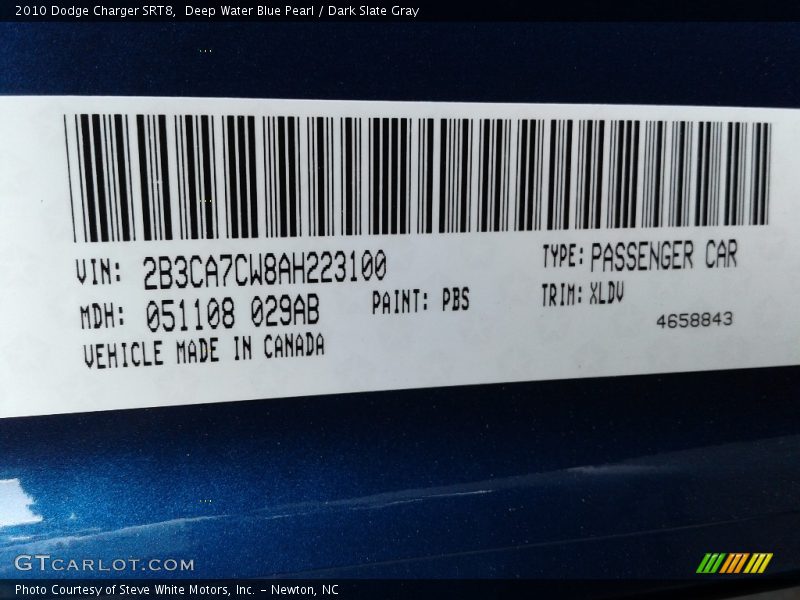 Deep Water Blue Pearl / Dark Slate Gray 2010 Dodge Charger SRT8