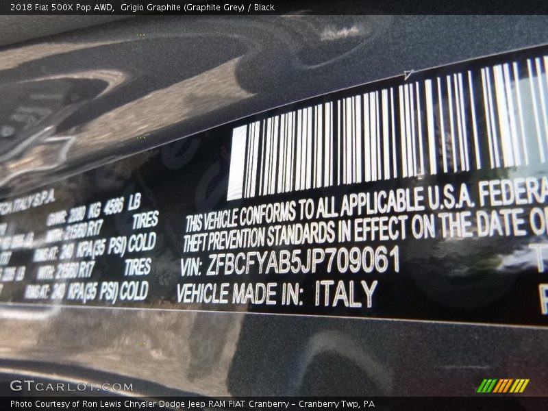 Grigio Graphite (Graphite Grey) / Black 2018 Fiat 500X Pop AWD