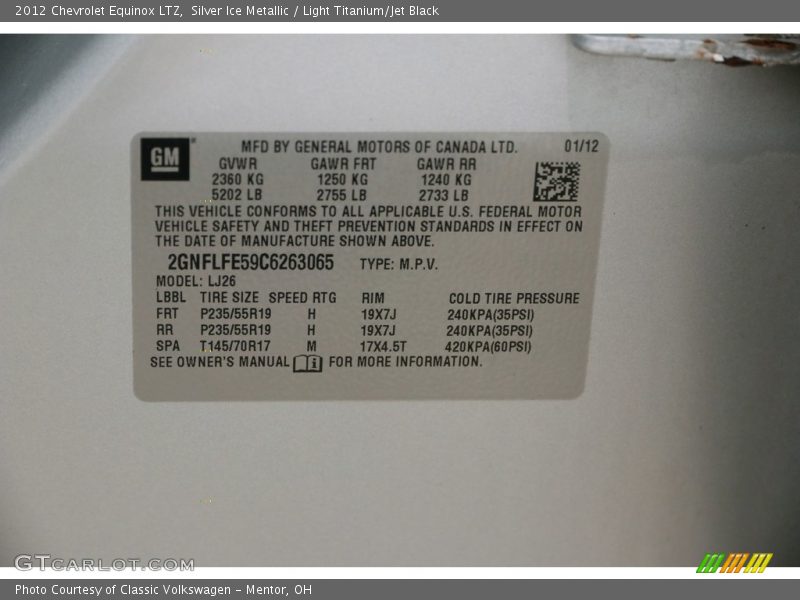 Silver Ice Metallic / Light Titanium/Jet Black 2012 Chevrolet Equinox LTZ