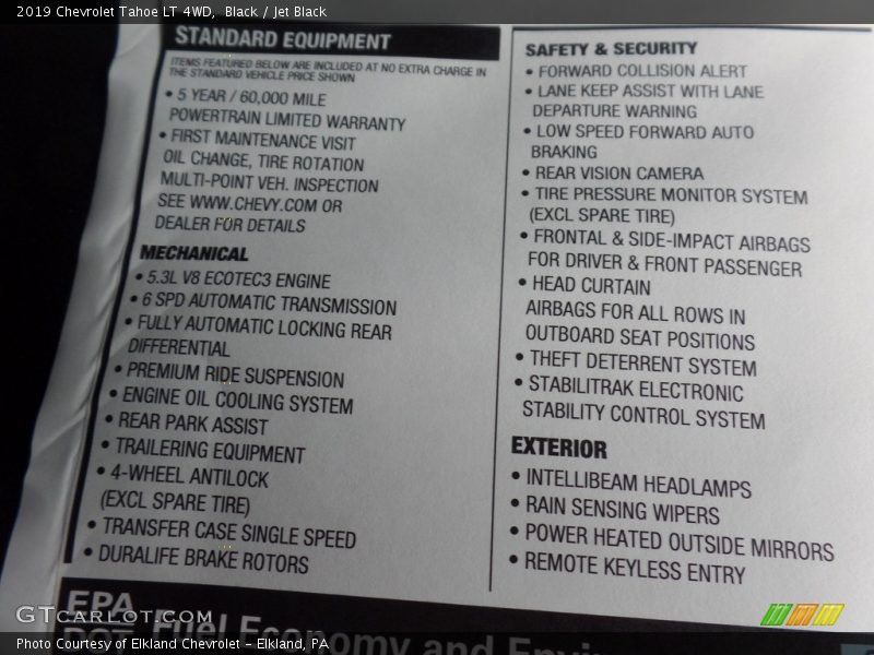Black / Jet Black 2019 Chevrolet Tahoe LT 4WD