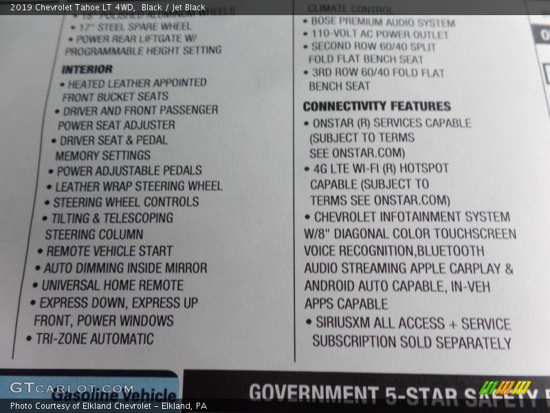 Black / Jet Black 2019 Chevrolet Tahoe LT 4WD