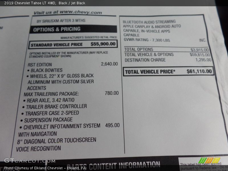 Black / Jet Black 2019 Chevrolet Tahoe LT 4WD