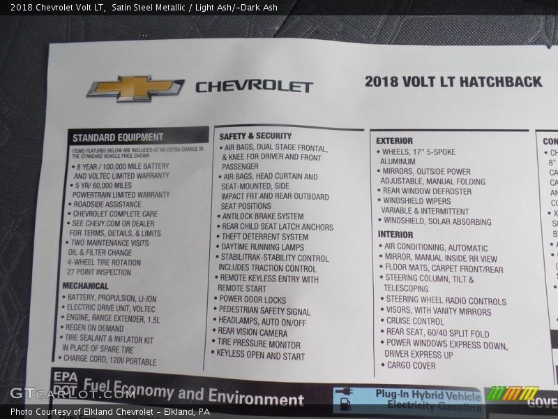 Satin Steel Metallic / Light Ash/­Dark Ash 2018 Chevrolet Volt LT
