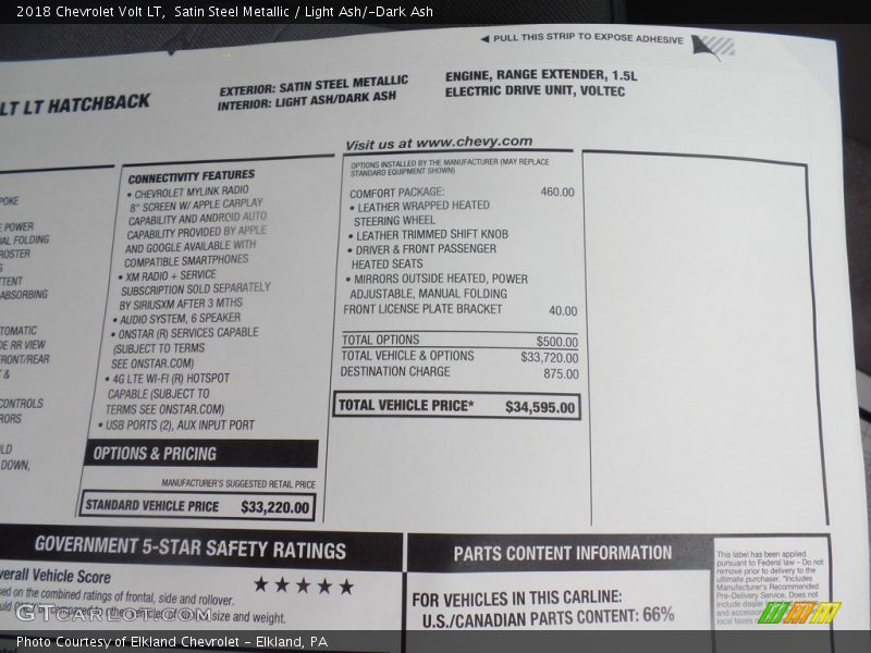 Satin Steel Metallic / Light Ash/­Dark Ash 2018 Chevrolet Volt LT