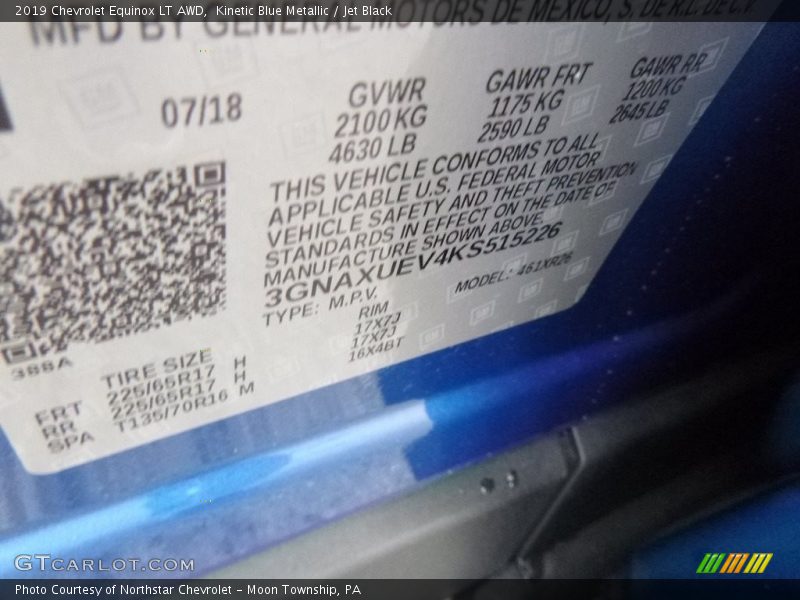 Kinetic Blue Metallic / Jet Black 2019 Chevrolet Equinox LT AWD