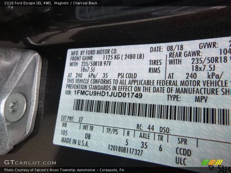 Magnetic / Charcoal Black 2018 Ford Escape SEL 4WD