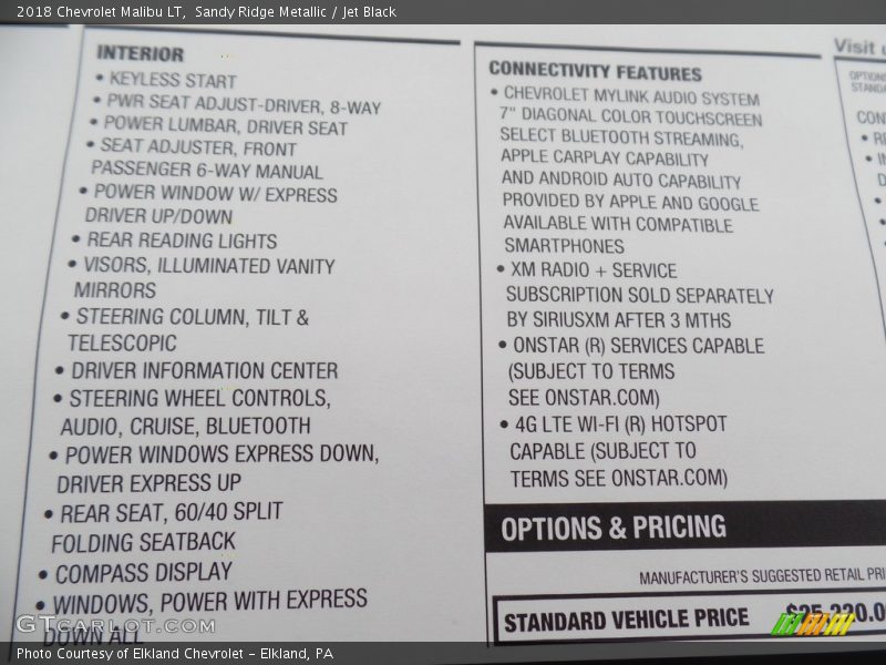 Sandy Ridge Metallic / Jet Black 2018 Chevrolet Malibu LT