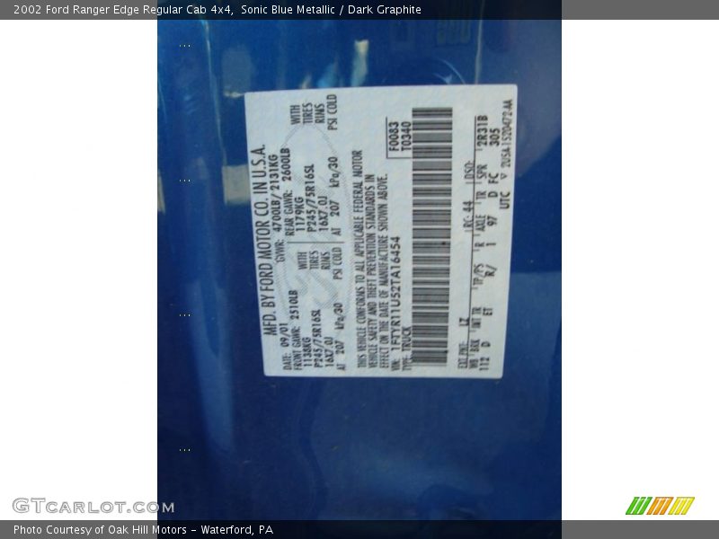 Sonic Blue Metallic / Dark Graphite 2002 Ford Ranger Edge Regular Cab 4x4