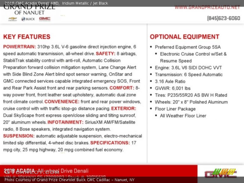 Iridium Metallic / Jet Black 2018 GMC Acadia Denali AWD