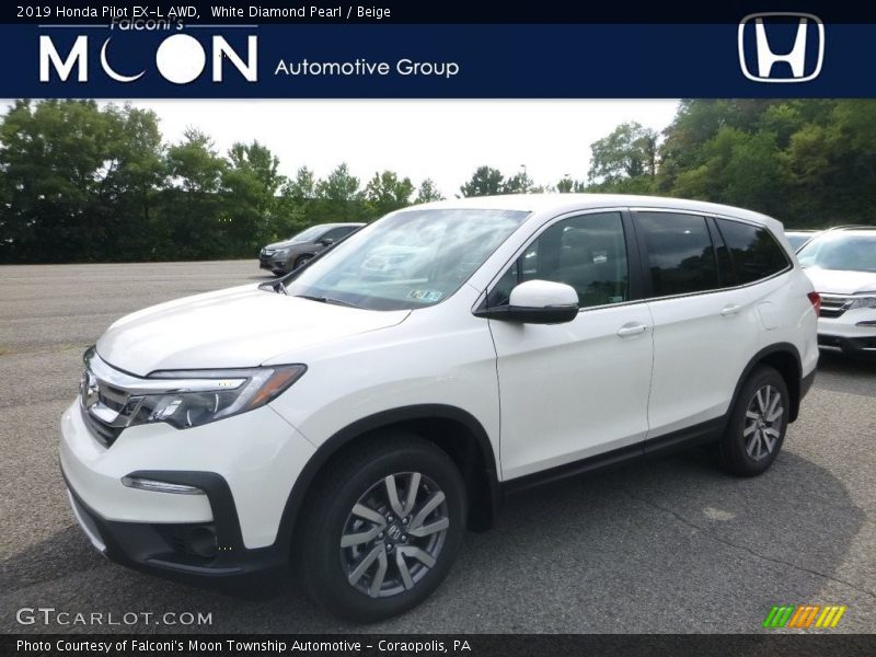 White Diamond Pearl / Beige 2019 Honda Pilot EX-L AWD