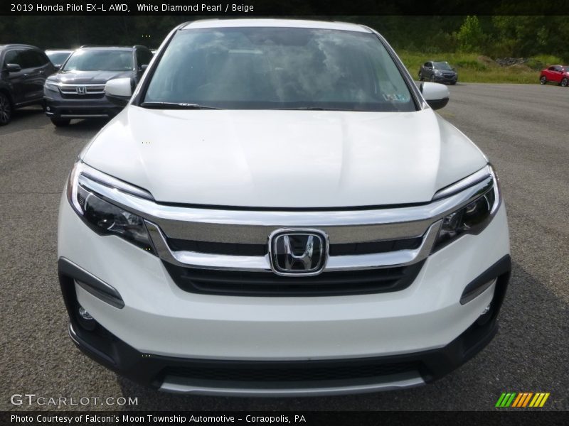 White Diamond Pearl / Beige 2019 Honda Pilot EX-L AWD