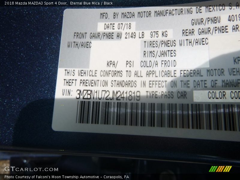Eternal Blue Mica / Black 2018 Mazda MAZDA3 Sport 4 Door