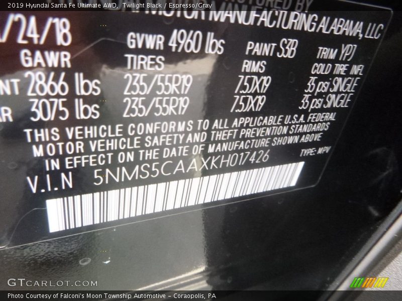 Twilight Black / Espresso/Gray 2019 Hyundai Santa Fe Ultimate AWD