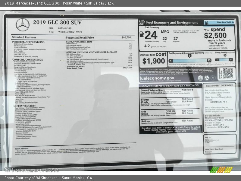  2019 GLC 300 Window Sticker