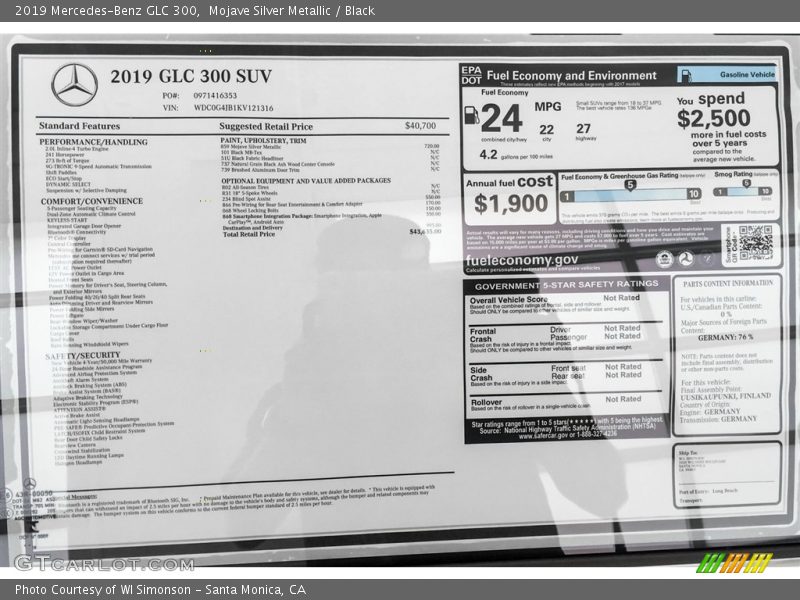  2019 GLC 300 Window Sticker