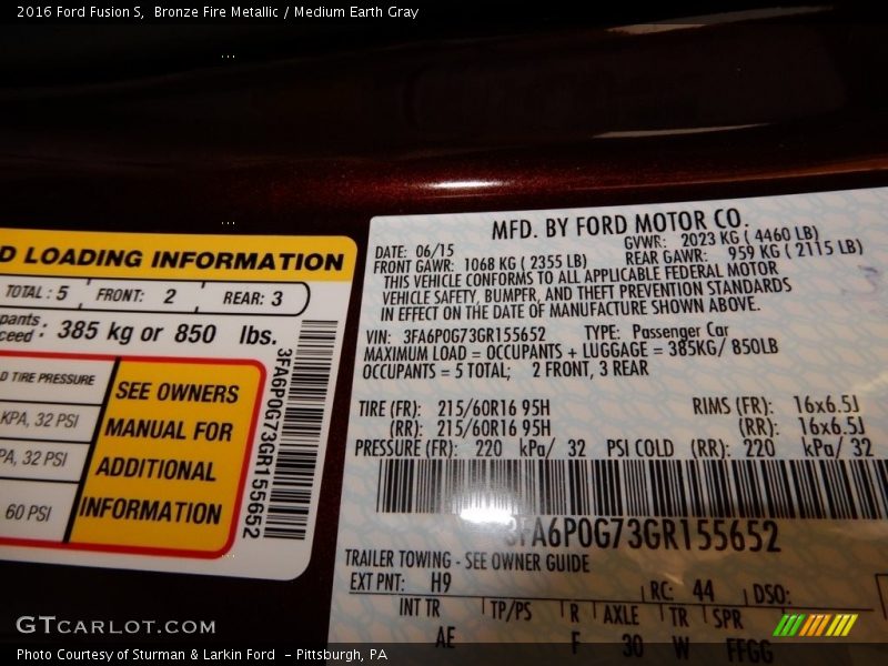 Bronze Fire Metallic / Medium Earth Gray 2016 Ford Fusion S