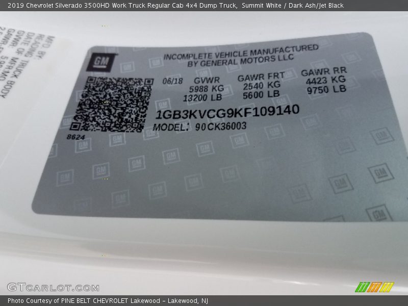 Summit White / Dark Ash/Jet Black 2019 Chevrolet Silverado 3500HD Work Truck Regular Cab 4x4 Dump Truck