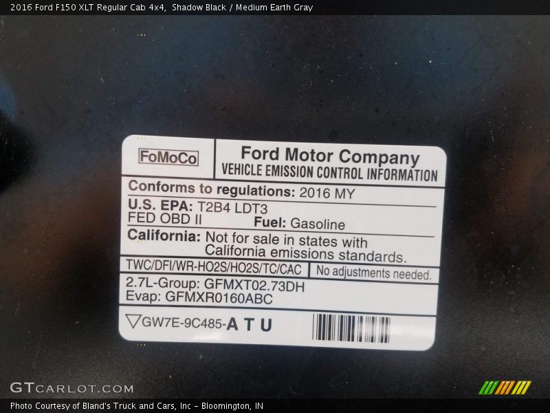 Shadow Black / Medium Earth Gray 2016 Ford F150 XLT Regular Cab 4x4