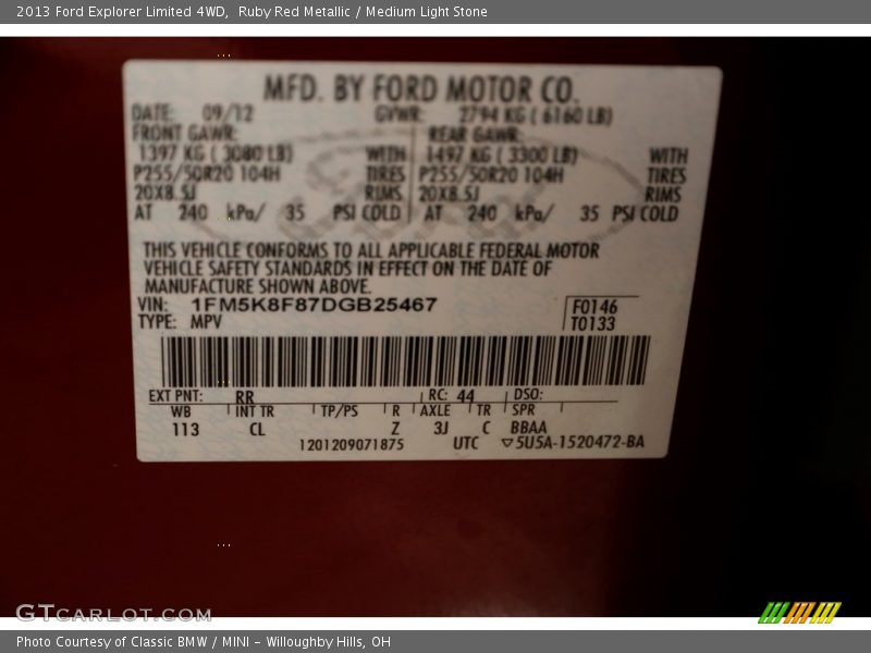 Ruby Red Metallic / Medium Light Stone 2013 Ford Explorer Limited 4WD