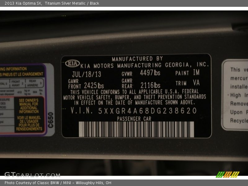 Titanium Silver Metallic / Black 2013 Kia Optima SX