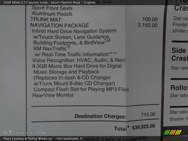 Desert Platinum Beige / Graphite 2008 Infiniti G 35 Journey Sedan