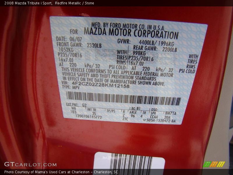 Redfire Metallic / Stone 2008 Mazda Tribute i Sport