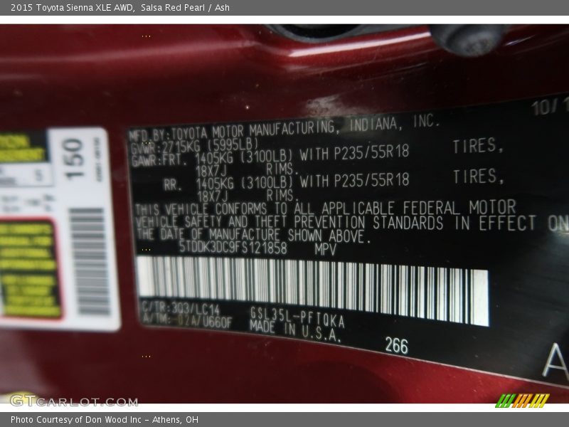 Salsa Red Pearl / Ash 2015 Toyota Sienna XLE AWD