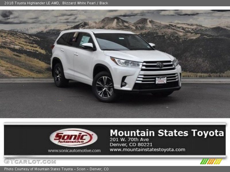 Blizzard White Pearl / Black 2018 Toyota Highlander LE AWD