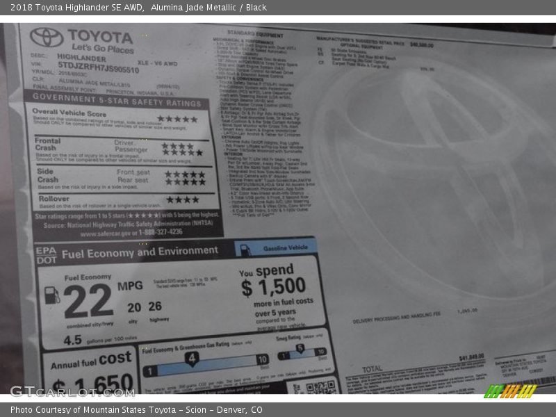 Alumina Jade Metallic / Black 2018 Toyota Highlander SE AWD