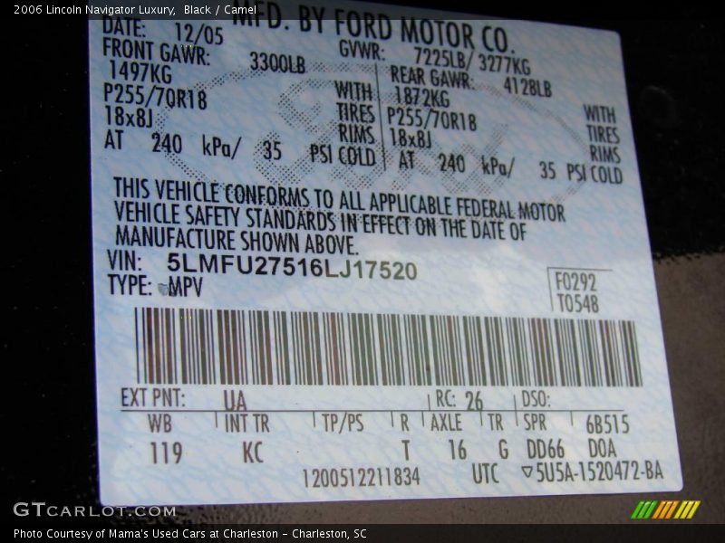 Black / Camel 2006 Lincoln Navigator Luxury